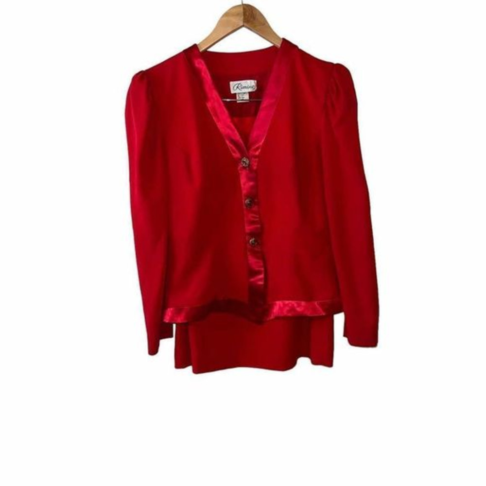 Vintage Rimini red Lined Faille Suite‎ with Satin Trim 2 piece skirt jacket